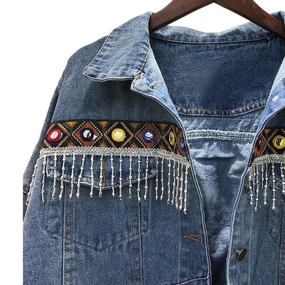 NWT Tribal Embroidered Boho Jean Jacket - Picture 6 of 6